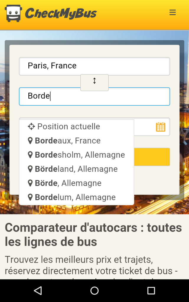 Android application CheckMyBus: Compare and find cheap bus tickets screenshort