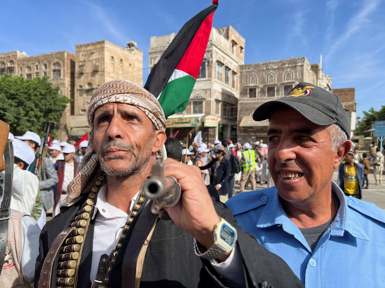 Protesters take part in a demonstration in solidarity with Palestinians in the Gaza Strip, amid the ongoing conflict between Israel and the Palestinian Islamist group Hamas, in Sanaa, Yemen February 28, 2024.