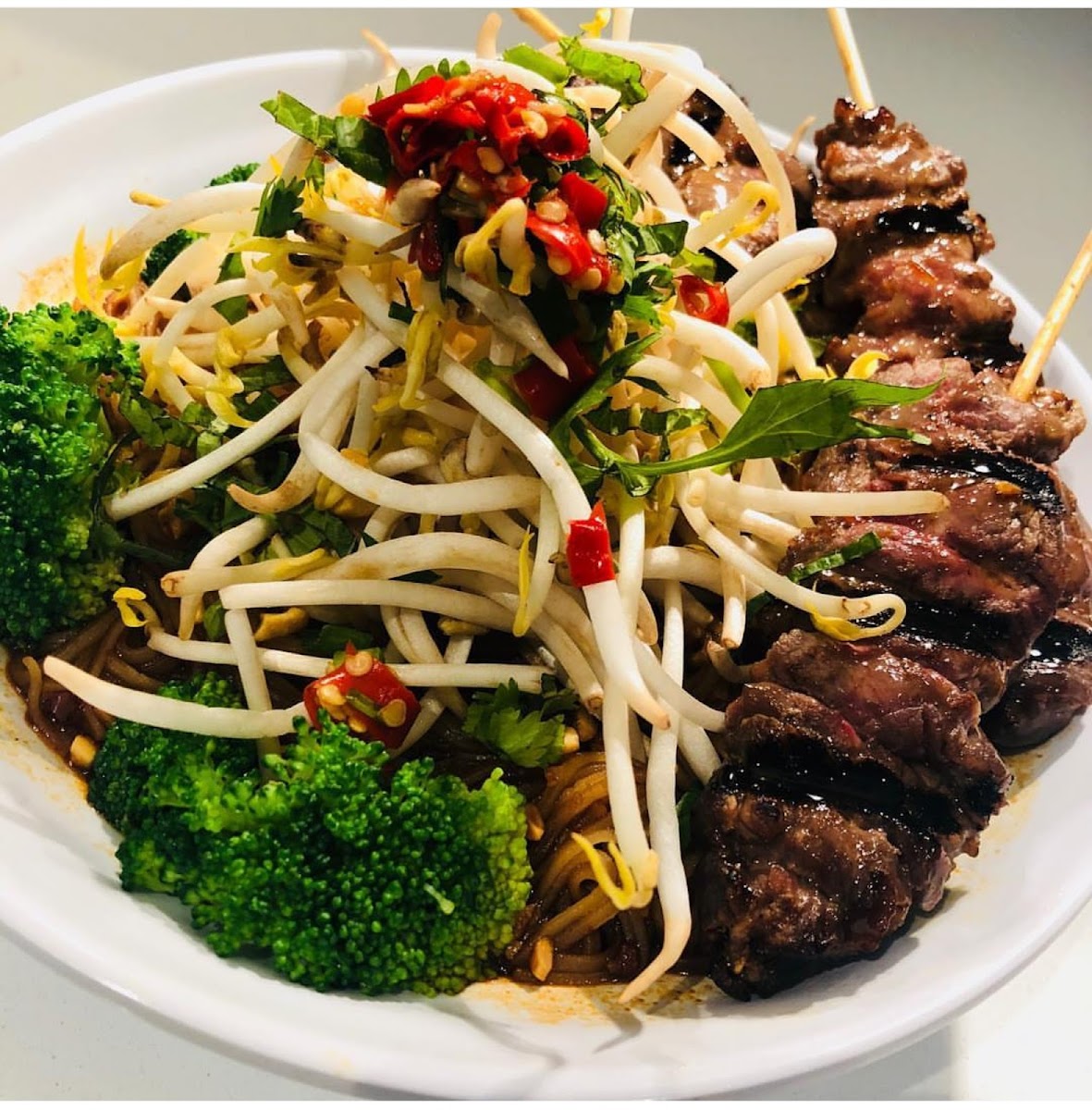 Fire Noodle bowl with Thai grilled beef...