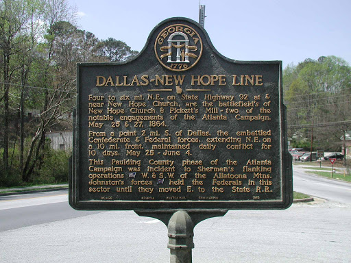 Four to six mi. N.E., on State Highway 92 at & near New Hope church, are the battlefield`s of New Hope Church & Pickett`s Mill - two of the notable engagements of the Atlanta Campaign, May 25 &...