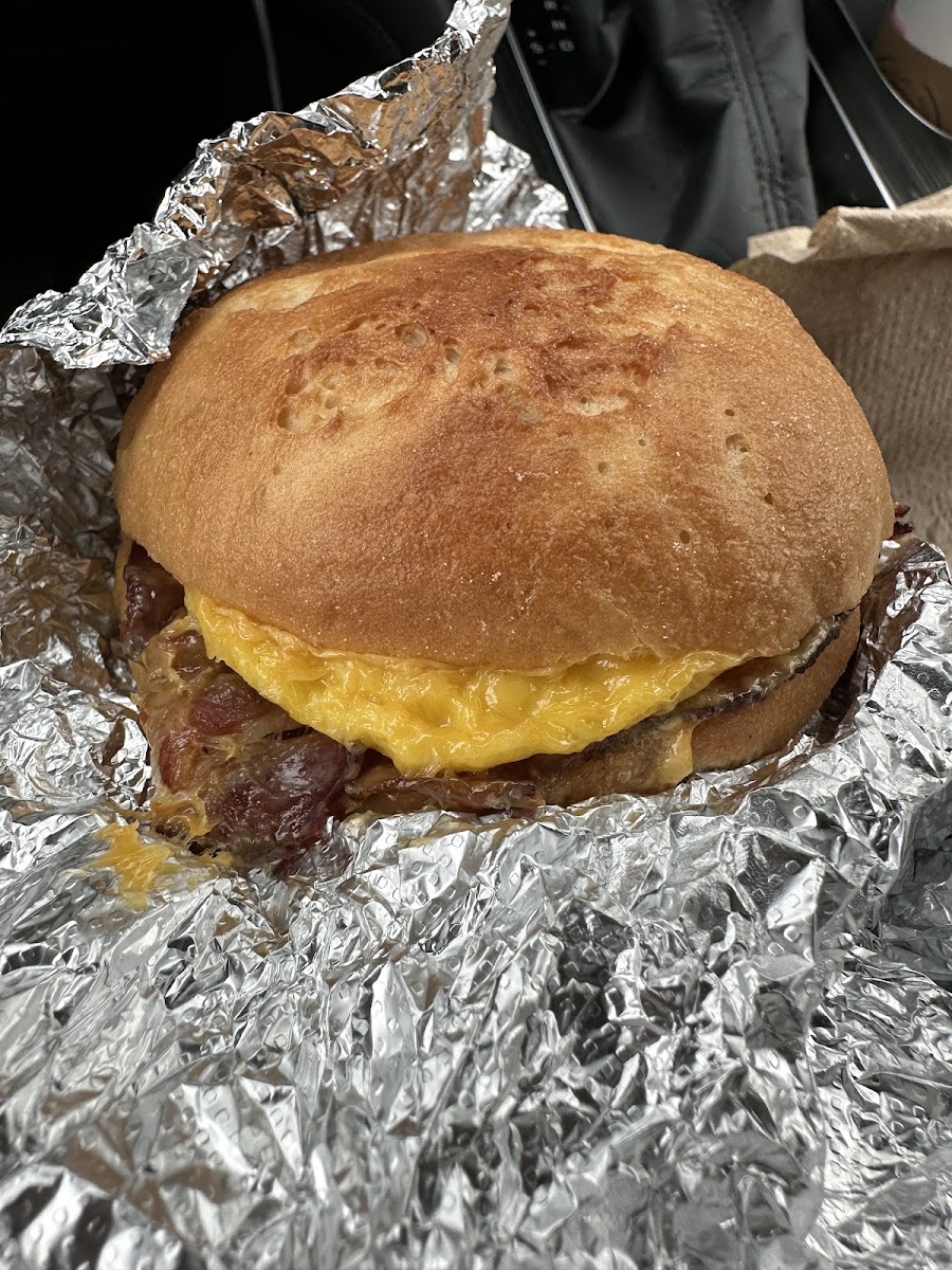 Gluten free "biscuit" with bacon, egg, and cheese