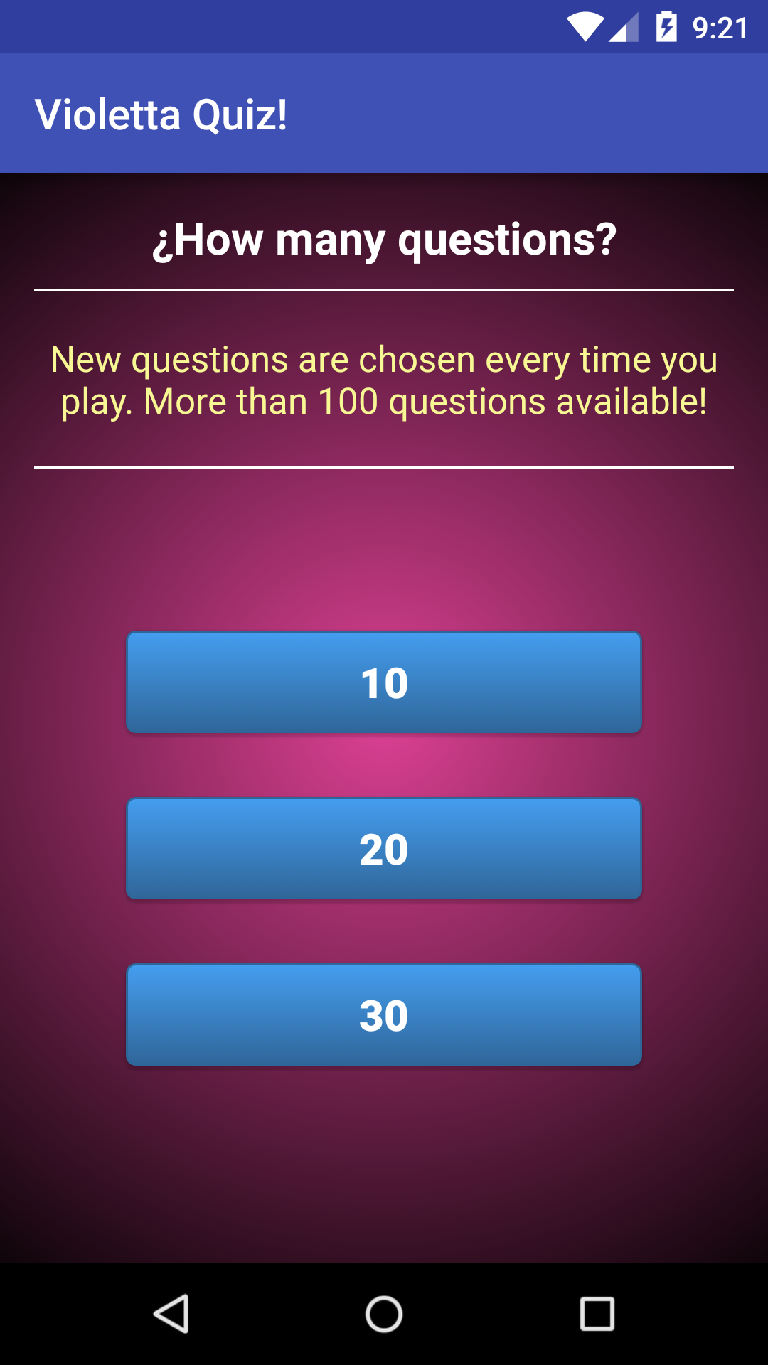 Android application Violetta Quiz screenshort