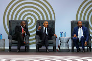 Former US president Barack Obama's Nelson Mandela Annual Lecture this year attracted millions of viewers from around the globe. He is flanked by President Cyril Ramaphosa and mining businessman Patrice Motsepe.