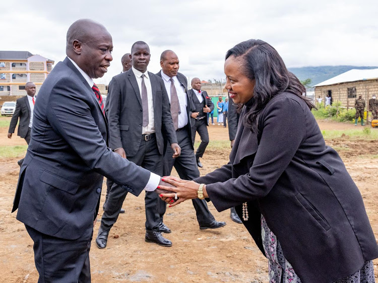 Deputy President Rigathi Gachagua at Mor Gas Grounds, Maai Mahiu, with Nakuru governor Susan Kihika on May 9, 2024.