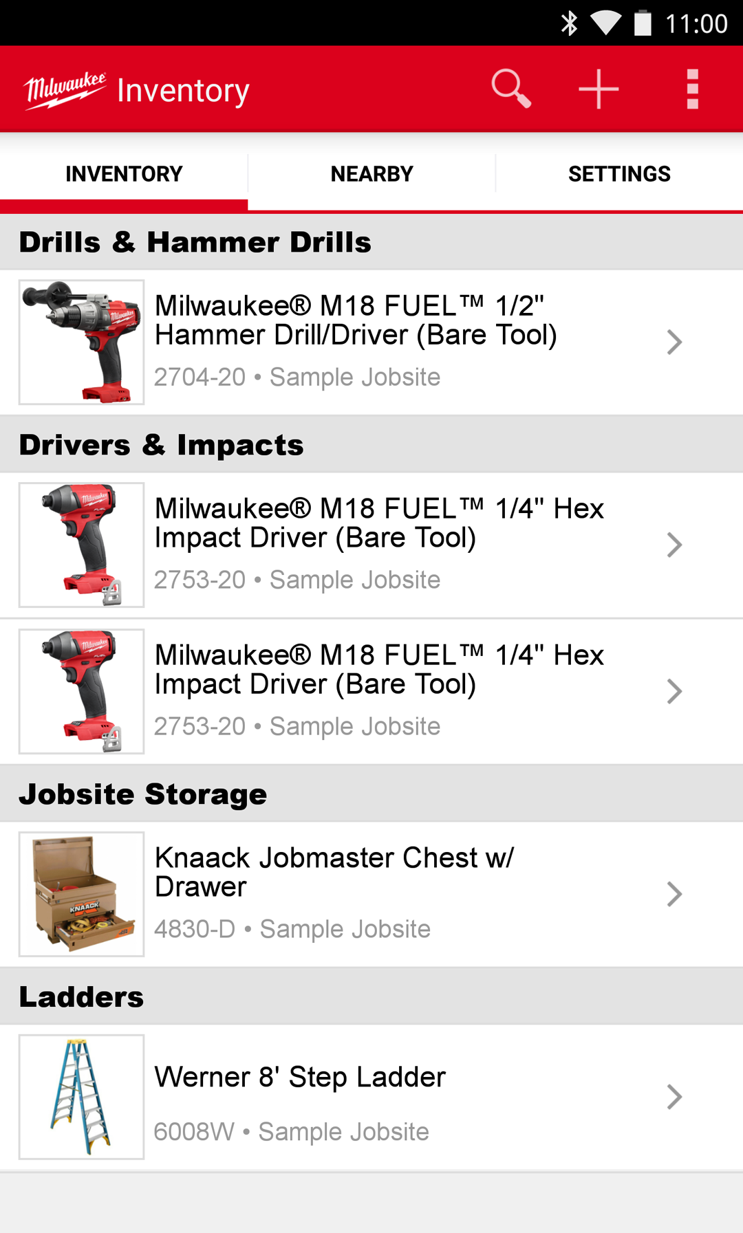 Android application Milwaukee® ONE-KEY™ screenshort