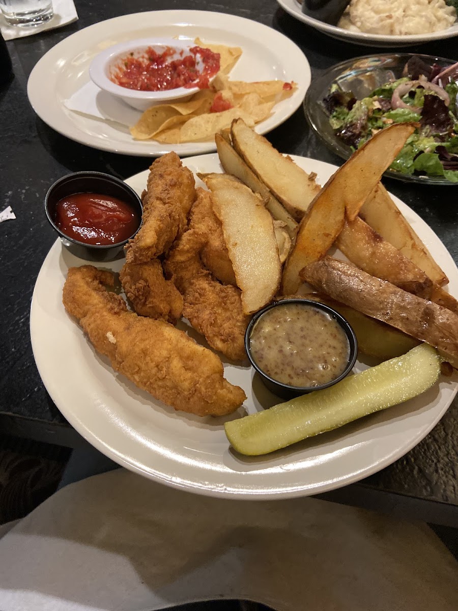 Gluten free chicken tenders and fries specially made!