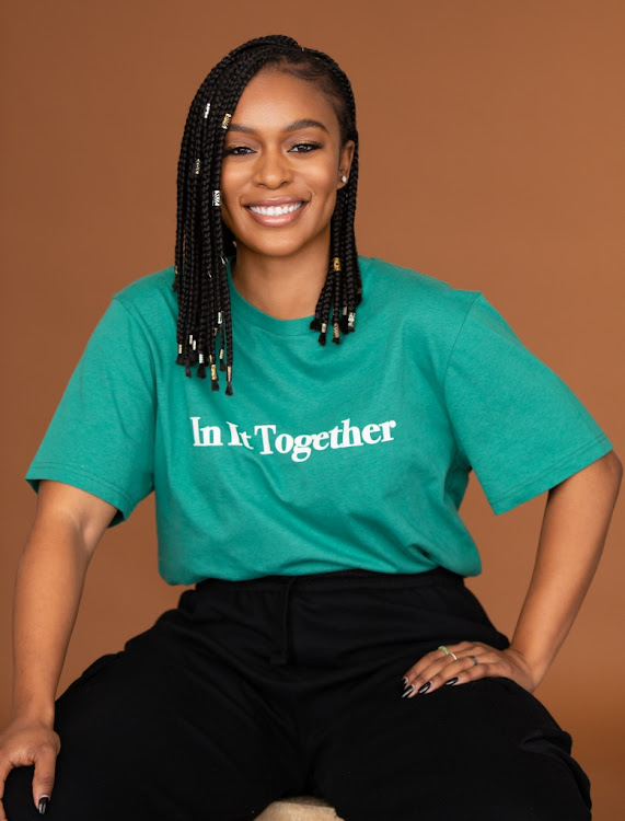 Nomzamo Mbatha models one of the T-shirts in the Cotton On Foundation range, the proceeds from the sale of which go to charity.
