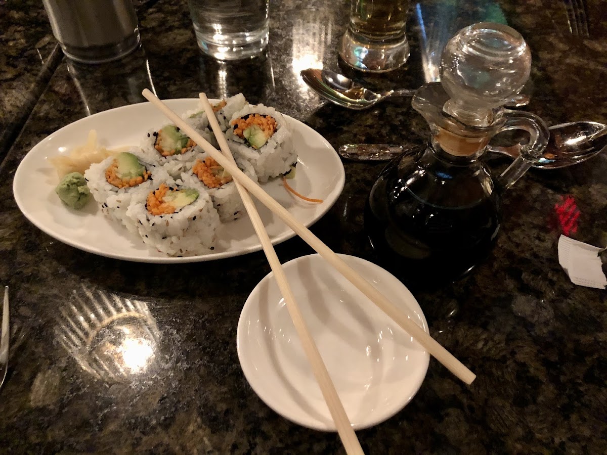 Sushi rolls and GF soy sauce