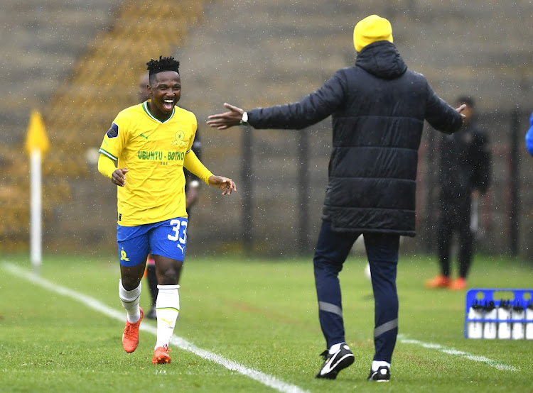 Cassius Mailula of Mamelodi Sundowns celebrates after scoring a goal.