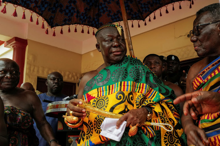 Asantehene Otumfuo Nana Osei Tutu II, attends the first-time public exhibition of looted artefacts returned by British and American museums at the Manhyia Palace in Kumasi, Ghana, May 1, 2024.