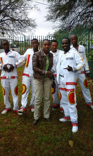 TRAGEDY: Maskandi group Abafana Bakamolo baNgempela are, front, fan club leader Nomalizo Ndlovu and Xolani Mkhize. Back row: Lebohang Dlamini (dead), Lehlohonolo Mdabe (alive), Mxolisi Hlabeni and Lehlohonolo Mofokeng (both dead). Picture Credit: Nomalizo Ndlovu on Facebook