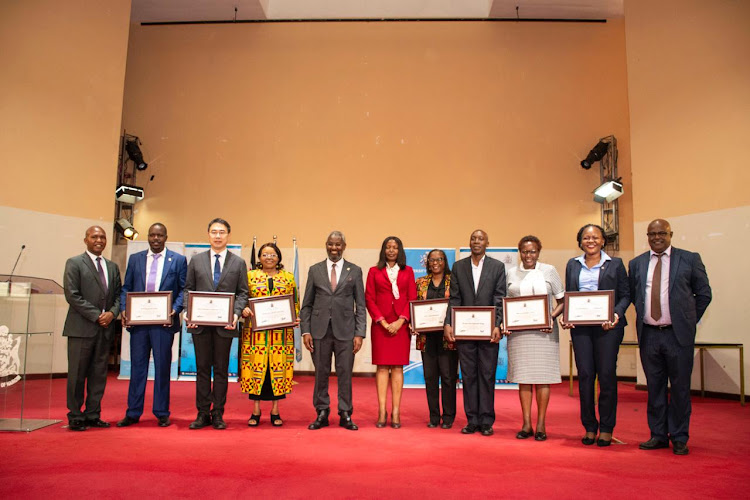 Renown Cardiologist Dr Betty Gikonyo and University of Nairobi Vice Chancellor Prof Stephen Kiama among other delegates during the UoN Compassion Day that was marked at the main campus on March 25, 2024