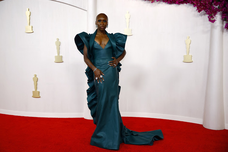 Cynthia Erivo poses on the red carpet during the Oscars arrivals at the 96th Academy Awards in Hollywood, Los Angeles.