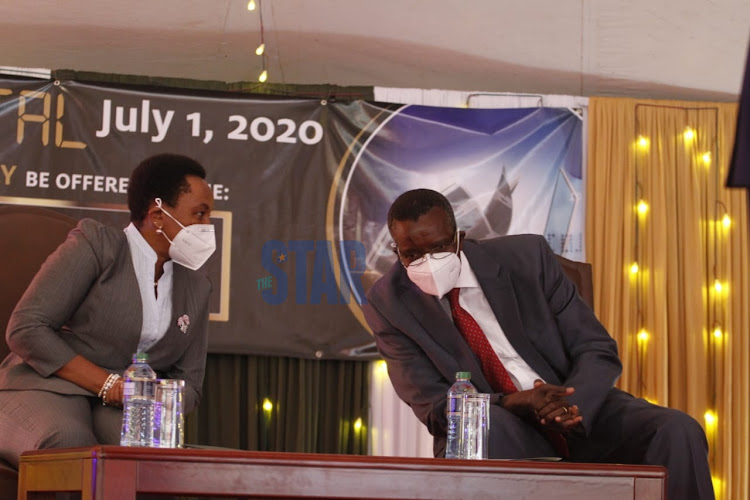 Deputy Chief Justice Philomena Mwilu and Chief Justice David Maraga during the launch of electronic filing on July 1,2020