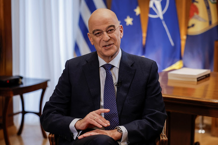 Greek defence minister Nikos Dendias speaks during an interview with Reuters at the ministry of defence in Athens, Greece, on March 1, 2024. Picture: REUTERS/LOUISA GOULIAMAKI