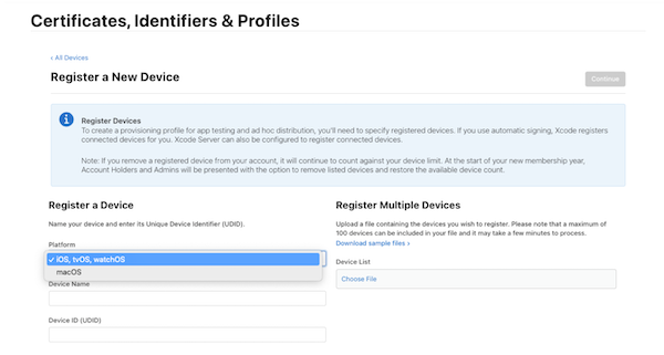 Register a new iOS device