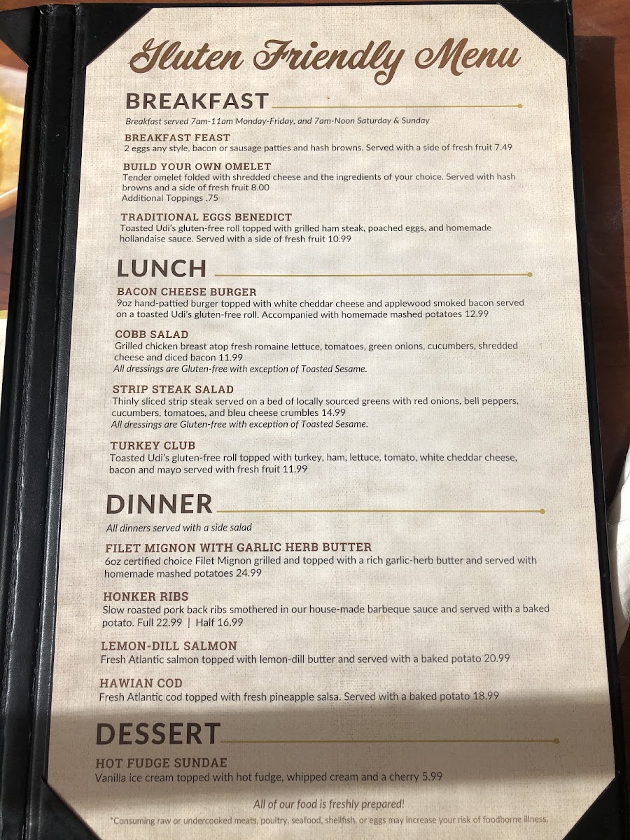 Canadian Honker gluten-free menu