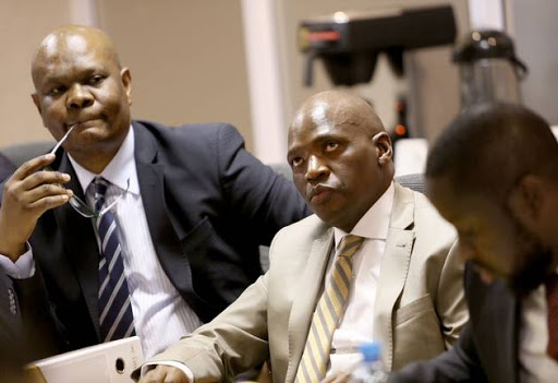 Former SABC COO Hlaudi Motsoeneng, with his lawyer Zola Majavu, appeared before a disciplinary hearing on comments he made at a media briefing in Sandton. File photo