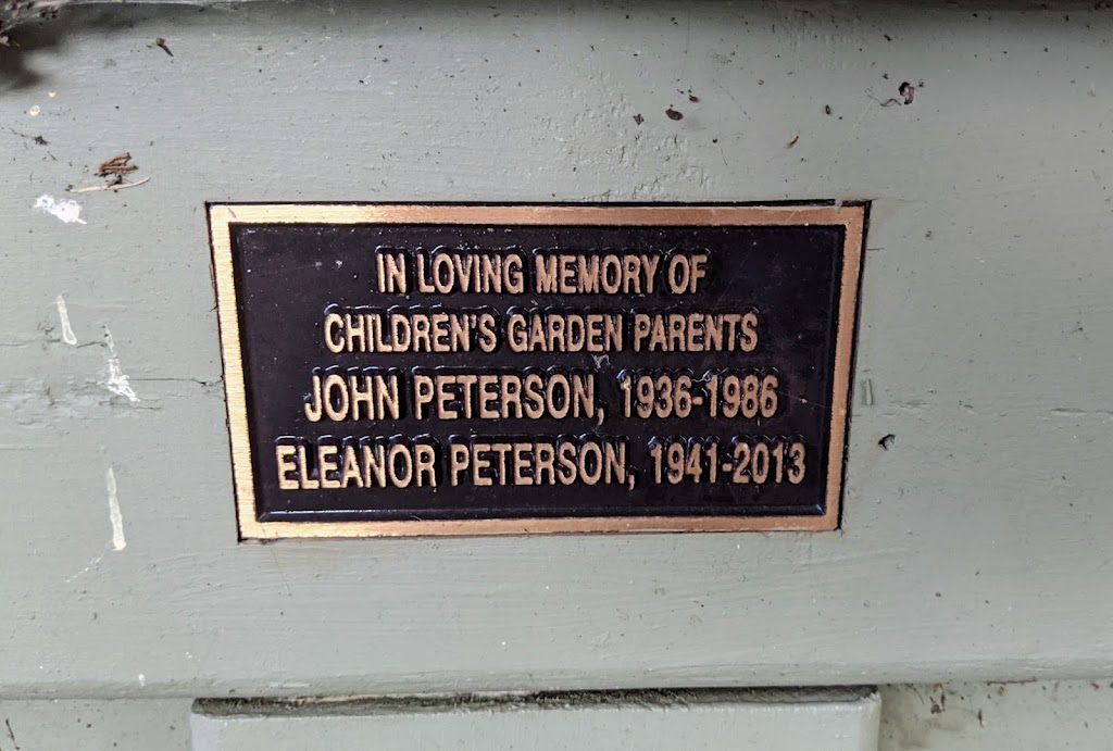 IN LOVING MEMORY OF CHILDREN'S GARDEN PARENTSJOHN PETERSON, 1936-1986 ELEANOR PETERSON, 1941-2013Submitted by @lampbane