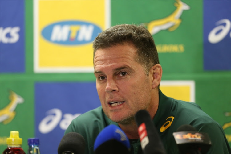 Springbok coach Rassie Erasmus during the South African national mens rugby team announcement at Cape Town Stadium on June 21, 2018 in Cape Town, South Africa.