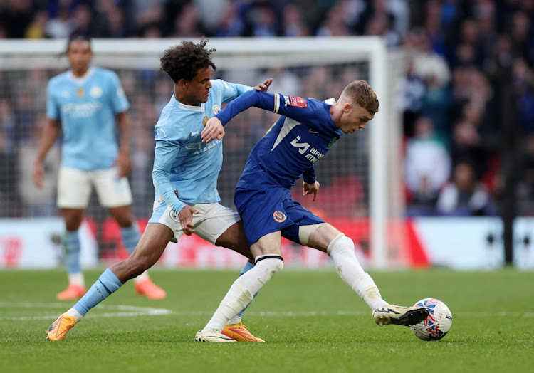 Chelsea's Cole Palmer in action with Manchester City's Oscar Bobb at Wembley Stadium in London, Britain, April 20 2024. Picture: Paul Childs/Reuters
