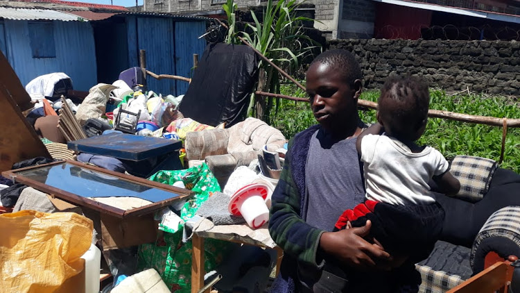 Residents of Kaptembwa Estate in Nakuru Town West prepare to relocate after their homes were affected by flash floods on Wednesday night, May 9, 2024.