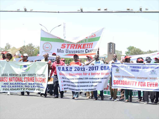 Lecturers during a strike on 8th Wednesday, 2017./photo victor kutswa imboto