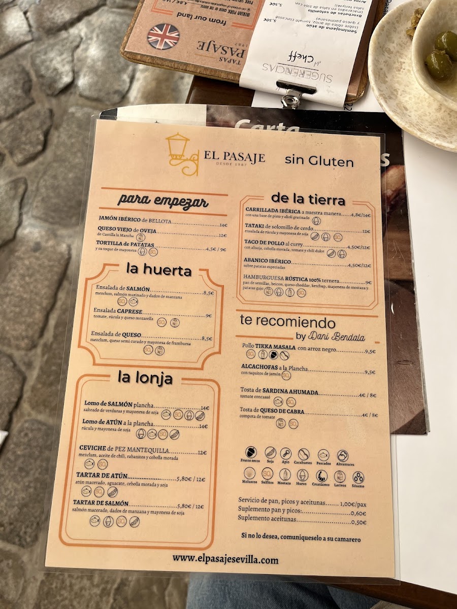 El Pasaje Tapas gluten-free menu