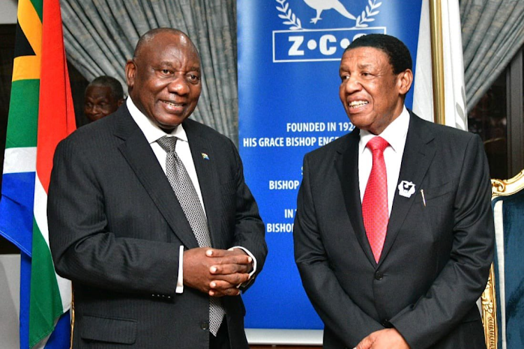 President Cyril Ramaphosa with Bishop Engenas Lekganyane at the St Engenas ZCC at Moria in Limpopo on Easter Sunday.