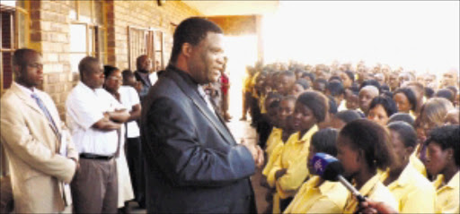 MIDDLEMAN: Limpopo MEC for education Namane Masemola addresses Khaodi High School pupils. PIC: Benson Ntlemo. 19/01/2010. © SOWETAN.