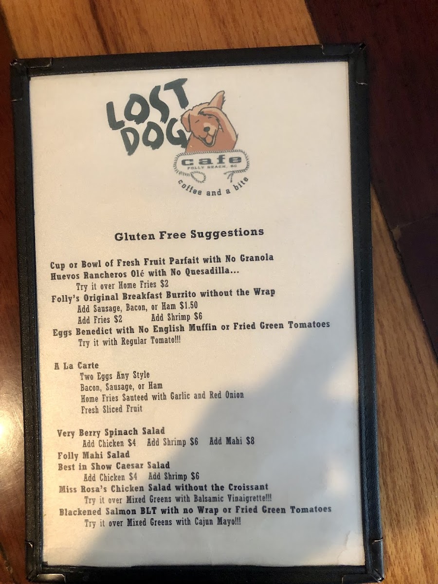 Lost Dog Cafe gluten-free menu