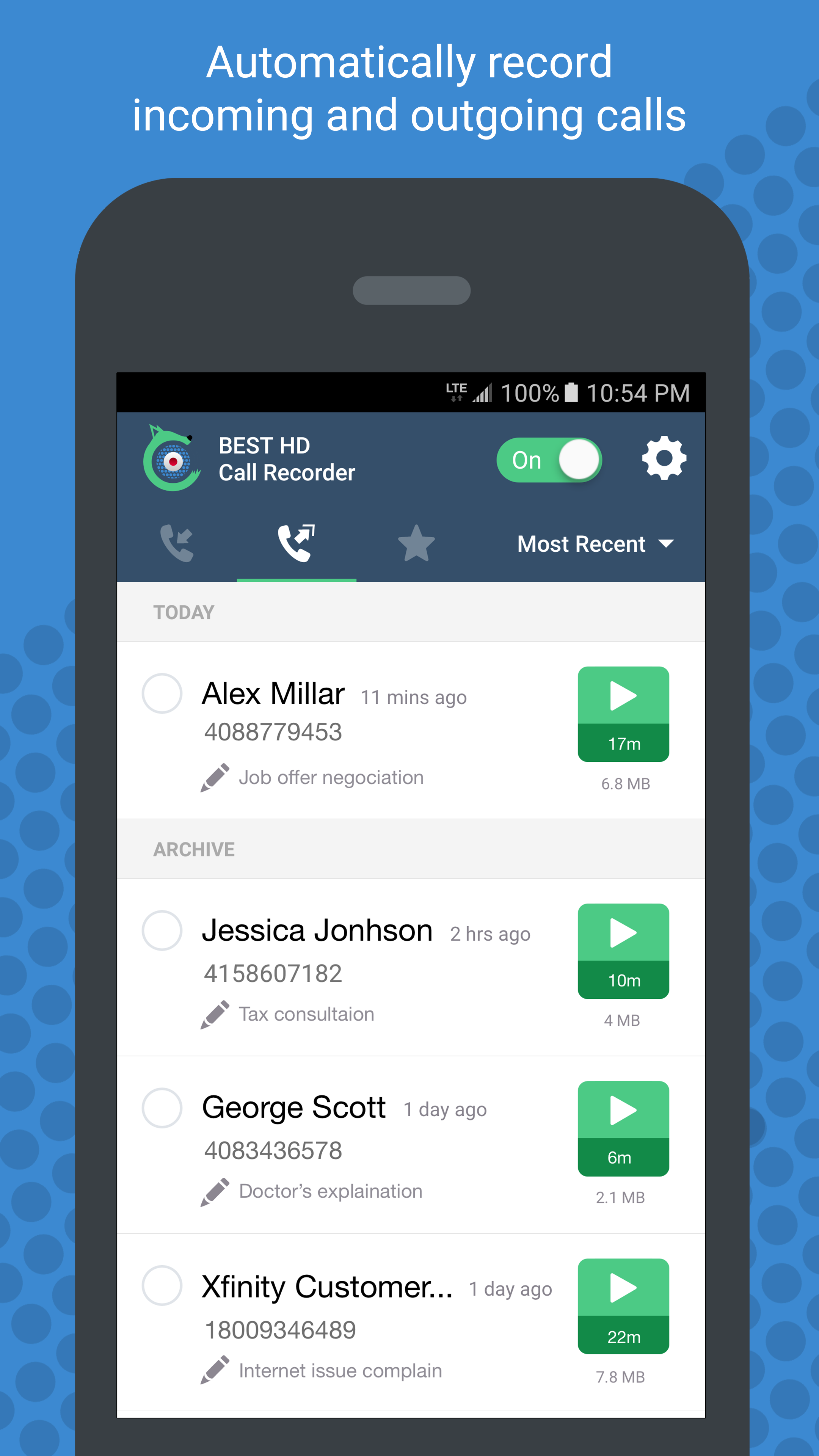 Android application Best HD Call Recorder (No Ads) screenshort