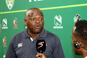 Chippa United head coach Dan Malesela speaking at his post-match TV interview during the Nedbank Cup last 32 match against Witbank Spurs at Nelson Mandela Bay Stadium on March 15, 2017 in Port Elizabeth, South Africa.