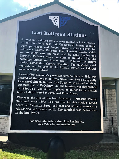 At least four railroad stations were located in Lake Charles, all of which have been lost. On Railroad Avenue at Bilbo were passenger and freight stations (circa 1880) for Louisiana Western...