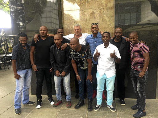 Ex-Buccaneers on front row: Sailor Tshabalala, Thapelo Liau, Lebohang Mokoena, Tonic Chabalala and Steve Lekoelea. Back row: Lucky Lekgwathi, Kosta Papic, Phumudzo Manenzhe, Eddie Dinha and Joseph Makhanya.