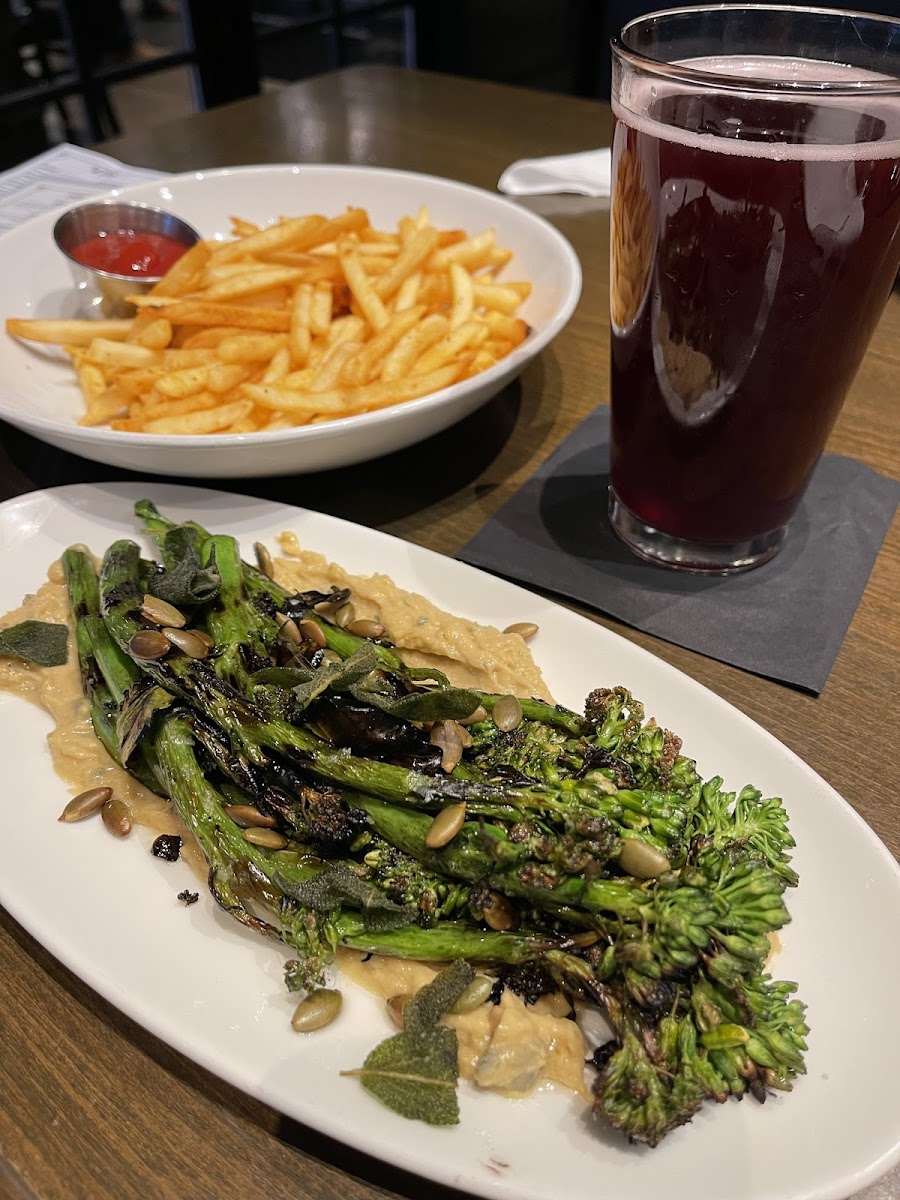 Broccolette appetizer. Fries, and cider!