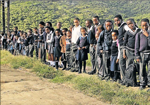 DISHEARTENING: Chumani Primary pupils in Reeston wait for their school transport. Many end up walking