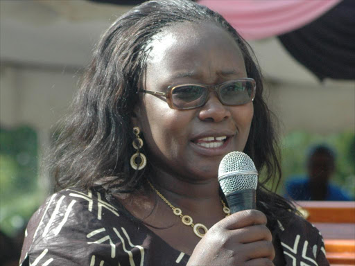 TNA nominated Senator Joy Gwendo during the burial of Mzee Aloyce Mundu at Kadiju village in Kisumu East Constituency on Saturday. PHOTO/JUSTUS OCHIENG