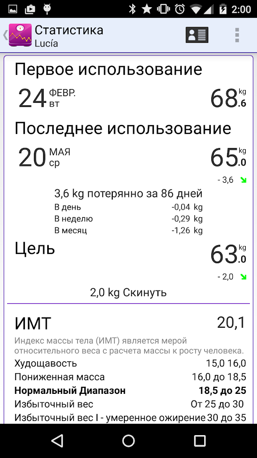 Трекер ИМТ и веса — приложение на Android