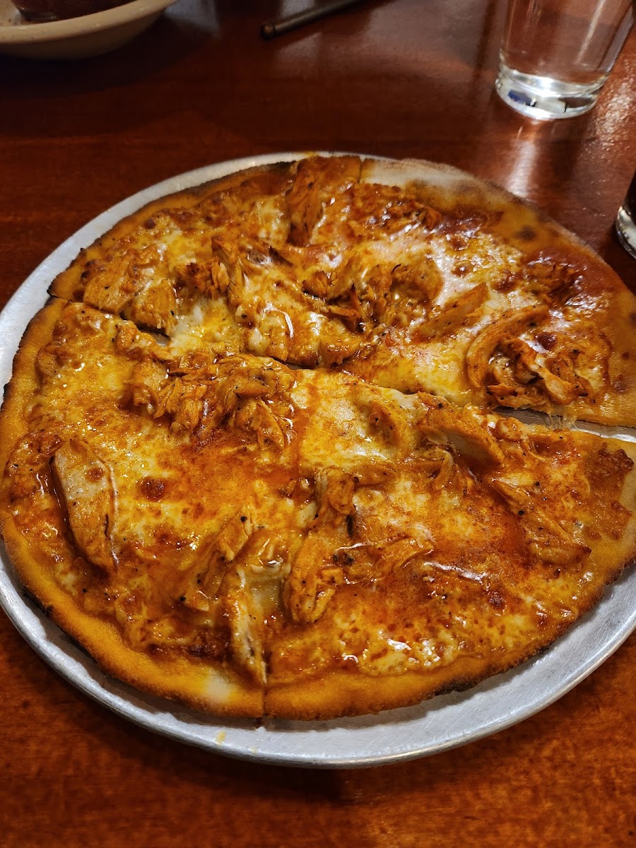 Gluten free buffalo chicken pizza