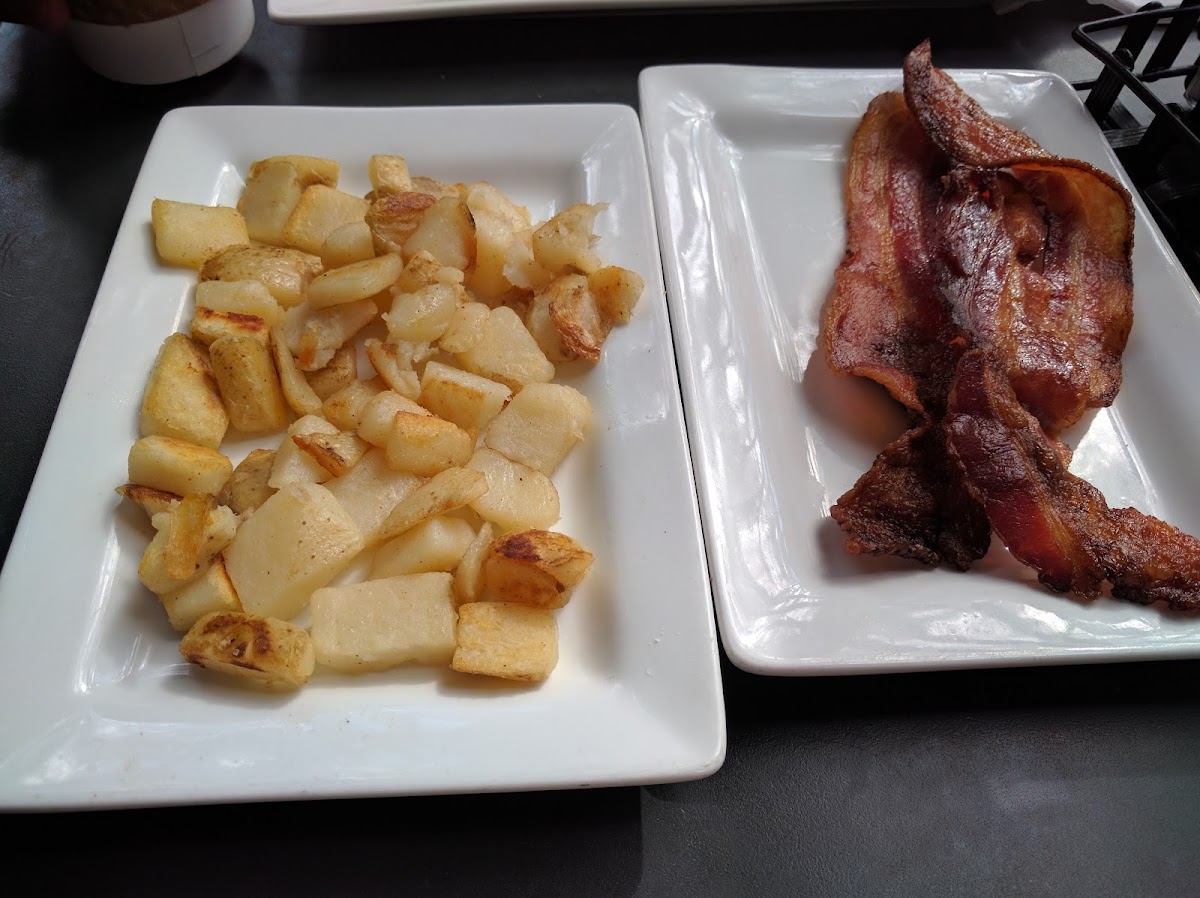 Sides of potatoes and bacon. Potatoes needed a bit more cruchiness!