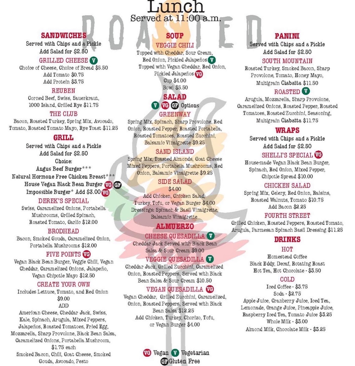 Roasted gluten-free menu