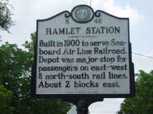 Built in 1900 to serve Seaboard Air Line Railroad. Depot was major stop for passengers on east-west & north-south rail lines. About 2 blocks east.Plaque via North Carolina Highway Historical...