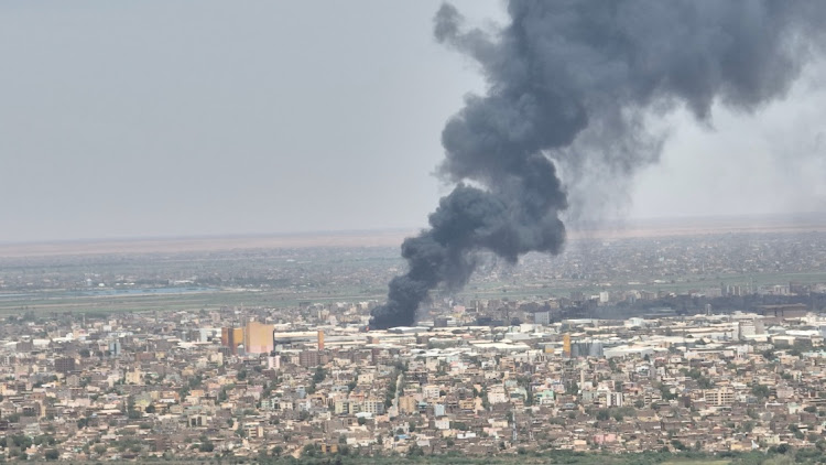Drone footage shows clouds of black smoke over Bahri, also known as Khartoum North, Sudan on Monday.