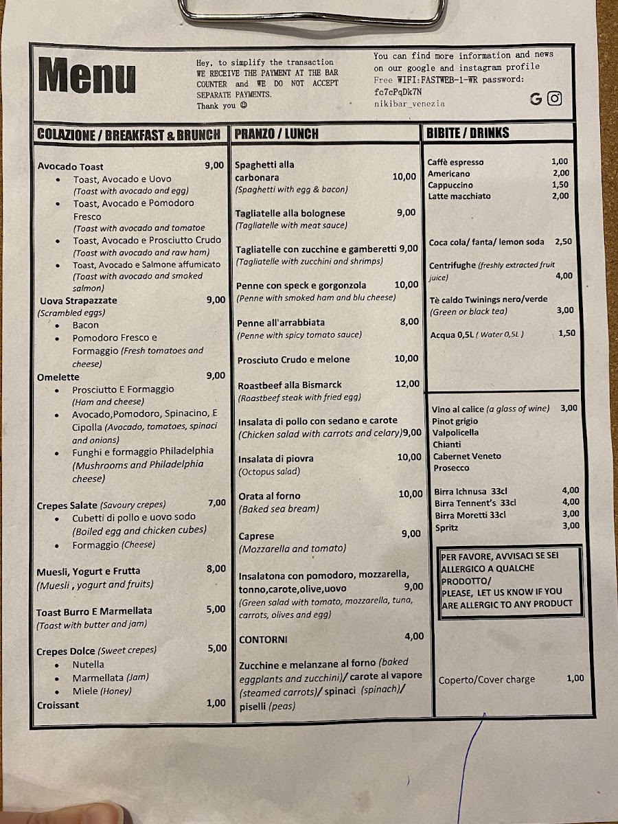 Niki Bar gluten-free menu