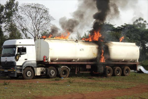 A file photo of a Petrol tanker that burst into flames.
