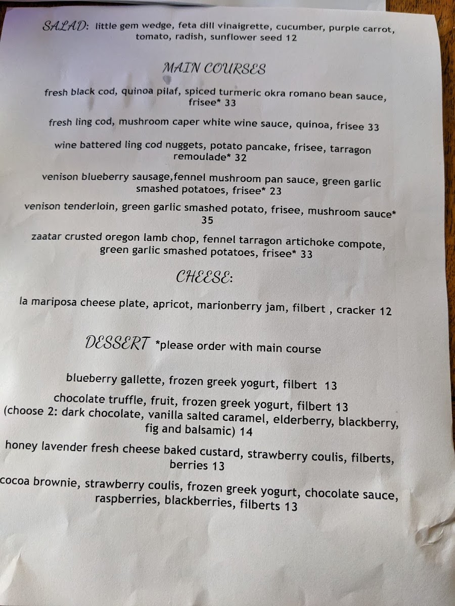 Zach's Bistro gluten-free menu