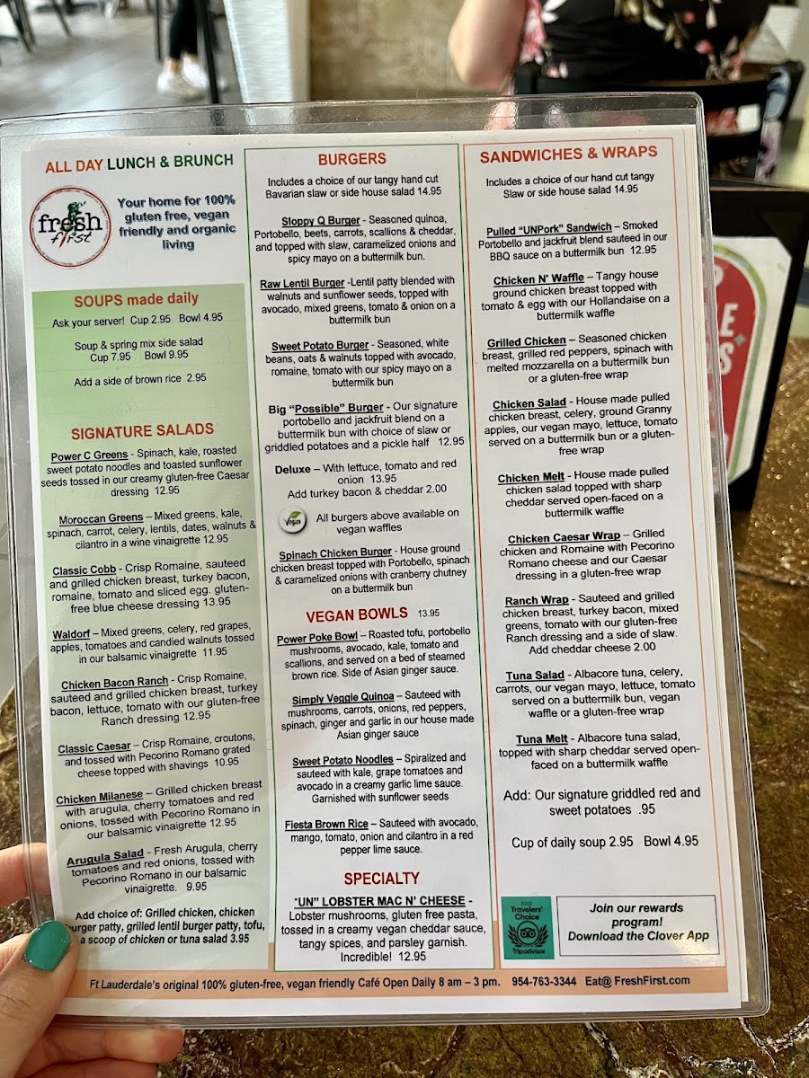 Fresh First gluten-free menu