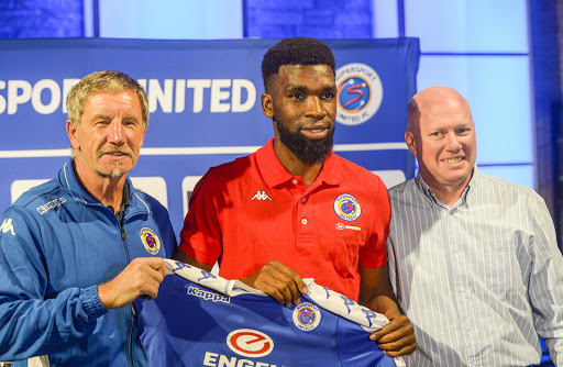 A file photo SuperSport United head coach Stuart Baxter (L), defender Tefu Mashamaite and chief executive Stan Matthews during press conference at the SuperSport Old Building on August 30, 2016 in Pretoria, South Africa.