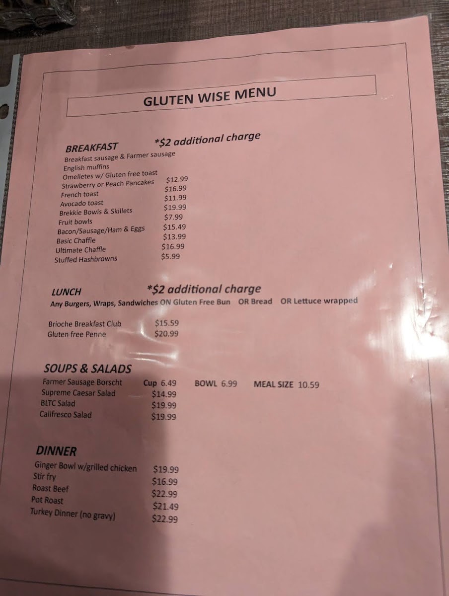 The gluten wise menu available upon request